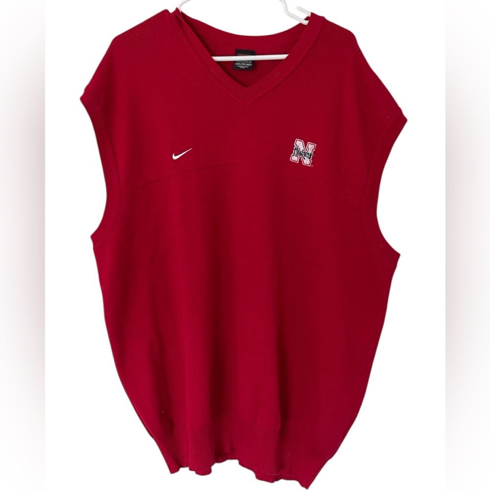 Vintage NIKE Nebraska Cornhuskers Sweater Vest Red Mens XXL 100% Cotton